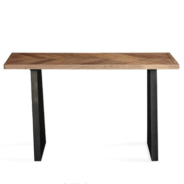 Rustic elm wood dining table fishbone elm in white background.