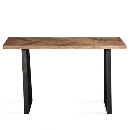 Rustic elm wood dining table fishbone elm in white background.