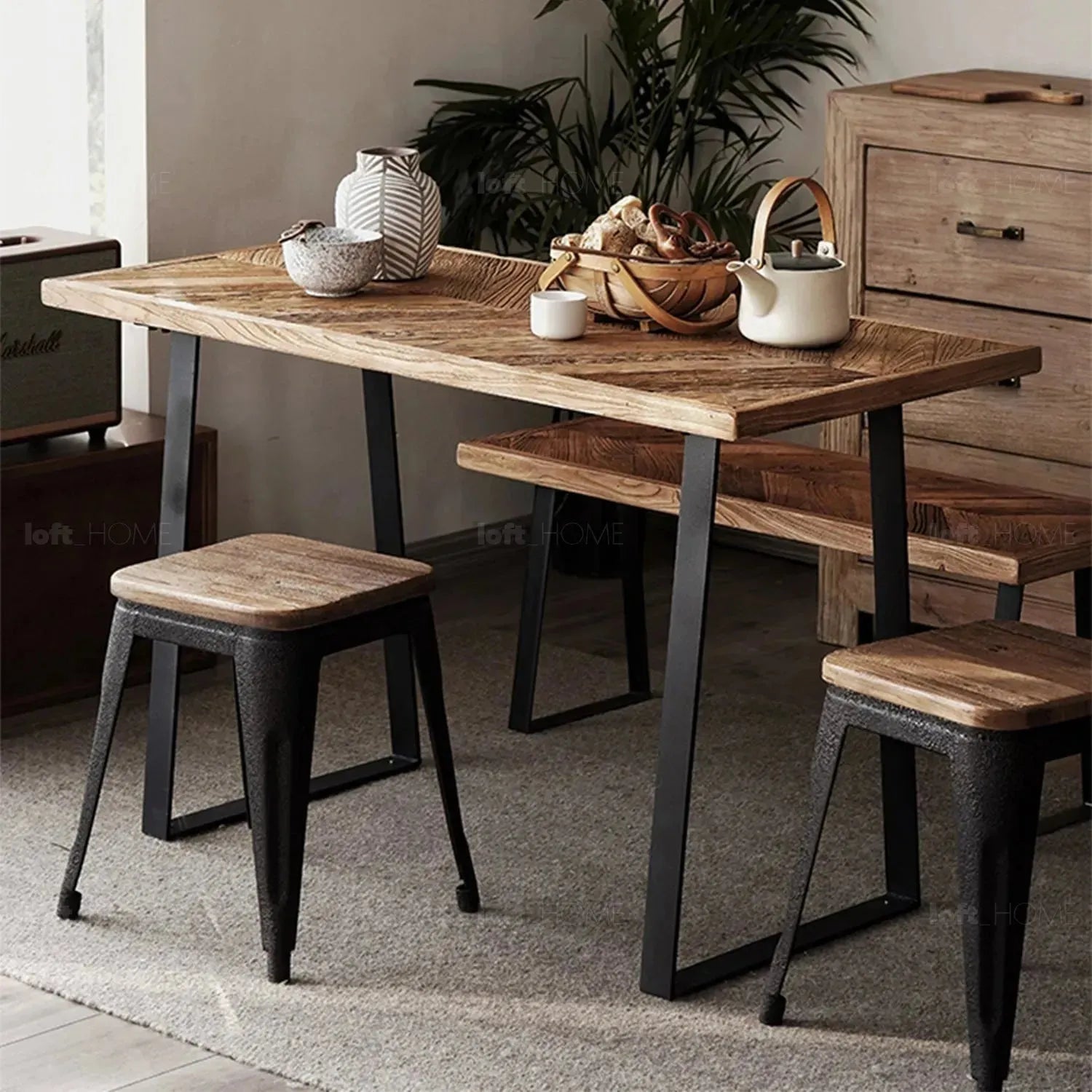 Rustic Elm Wood Dining Table FISHBONE ELM – LOFT HOME