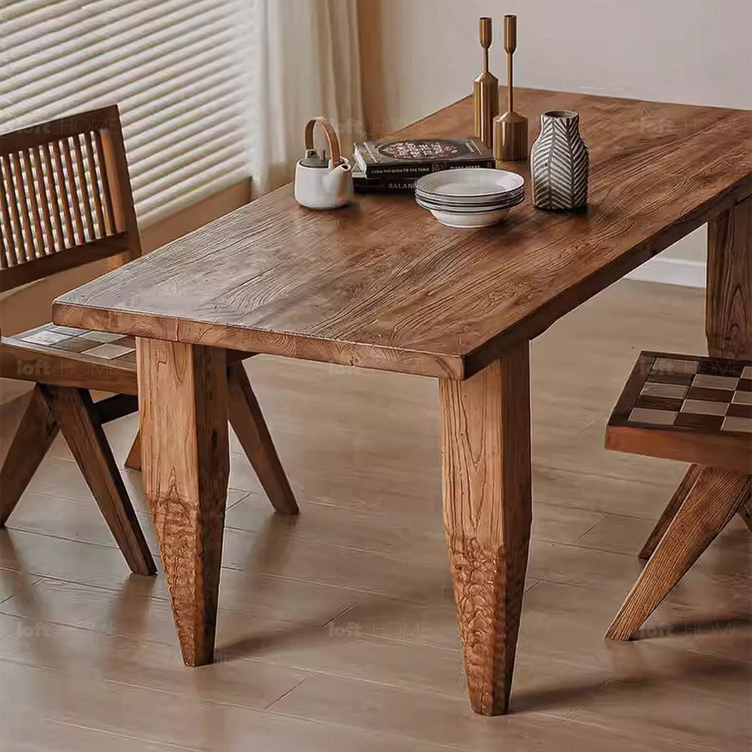 Rustic elm wood dining table kirin elm material variants.