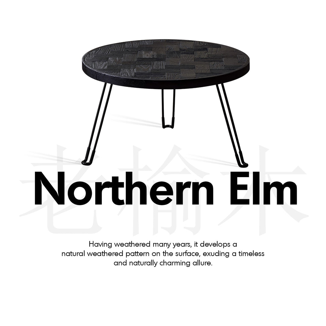 Rustic elm wood foldable round coffee table eclipse elm detail 4.