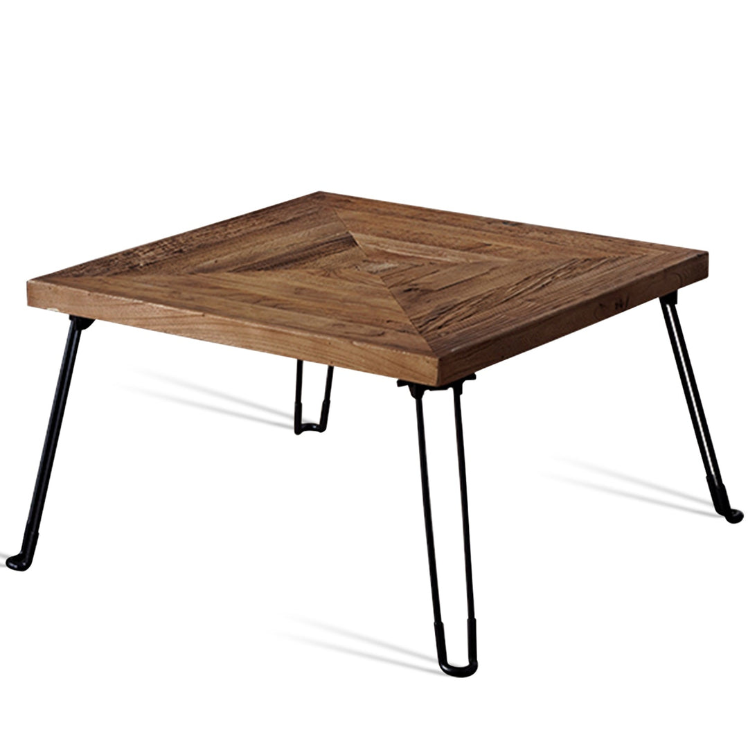 Rustic elm wood foldable square coffee table zenith elm in white background.