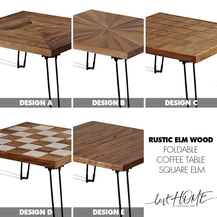 Rustic elm wood foldable square coffee table zenith elm color swatches.