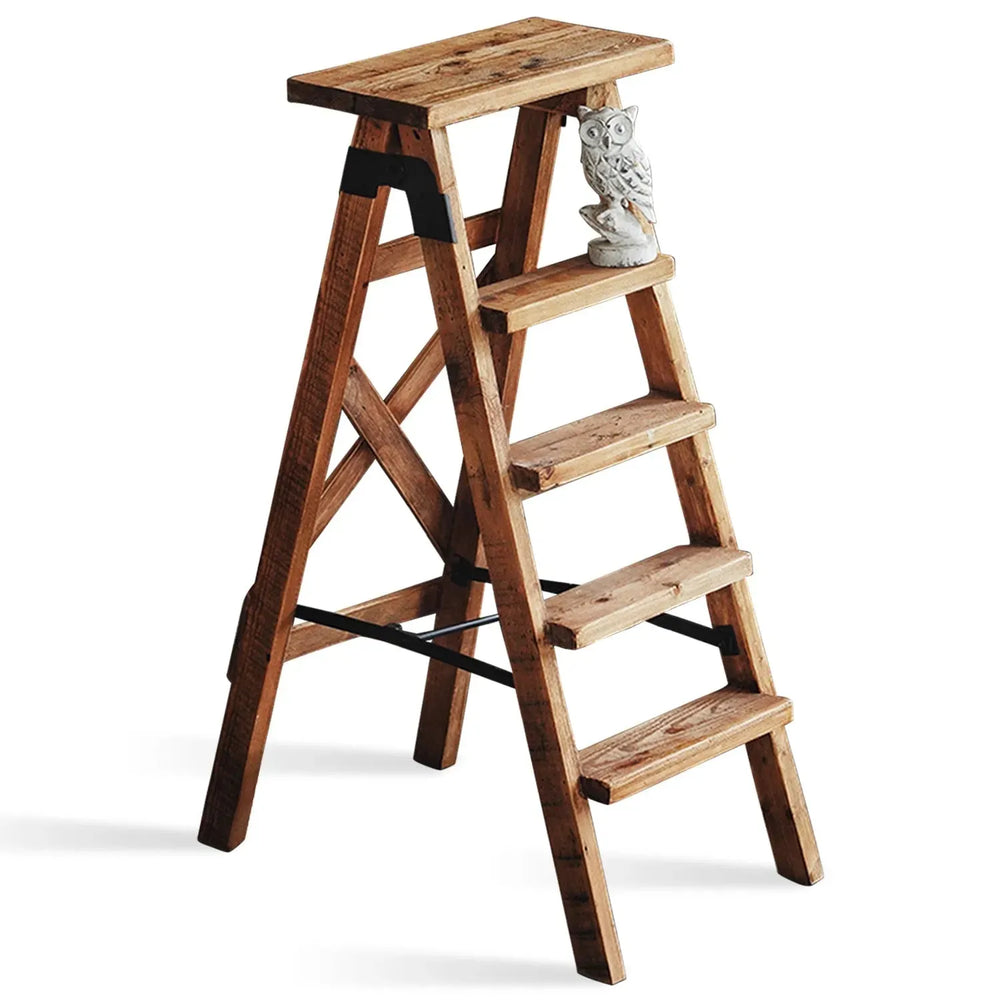 Rustic elm wood ladder elevate elm in white background.