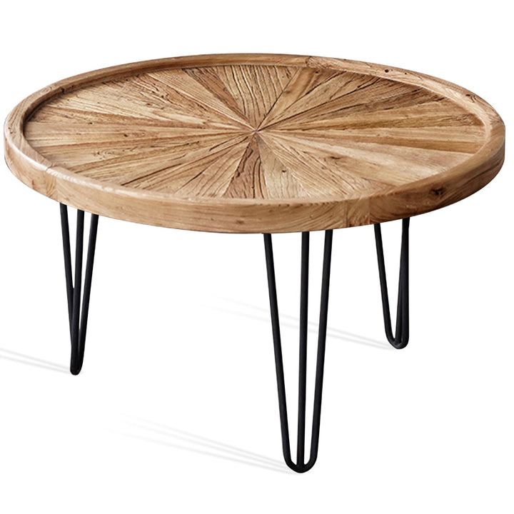 Rustic elm wood round coffee table aura elm detail 3.