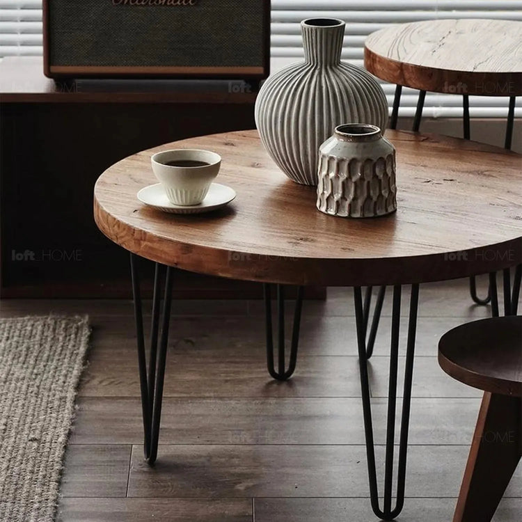 Rustic Elm Wood Round Coffee Table AURA ELM Good to Know Preview-1