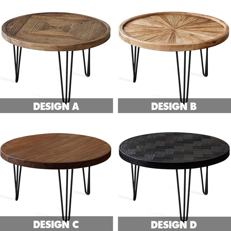 Rustic elm wood round coffee table aura elm color swatches.