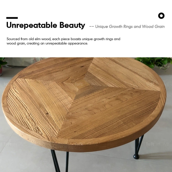 Rustic elm wood round coffee table aura elm conceptual design.