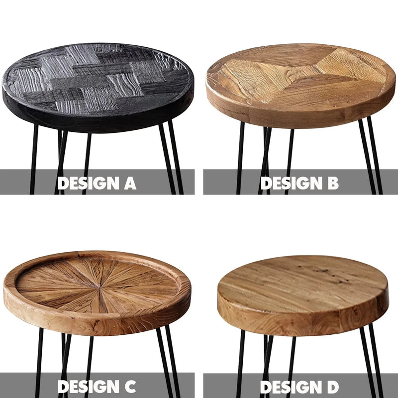 Rustic elm wood round side table eclat elm color swatches.