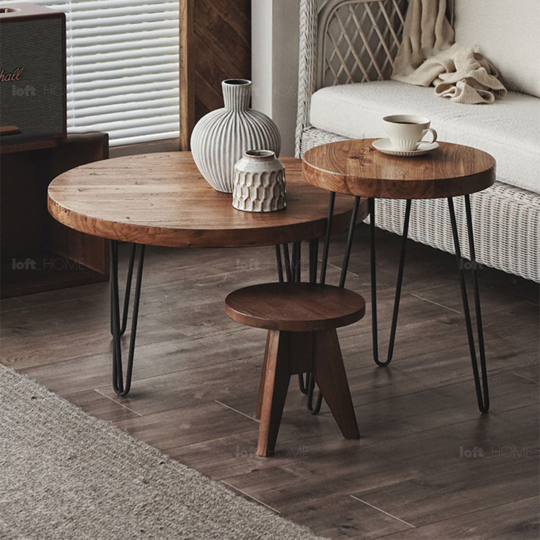 Rustic elm wood round side table eclat elm conceptual design.