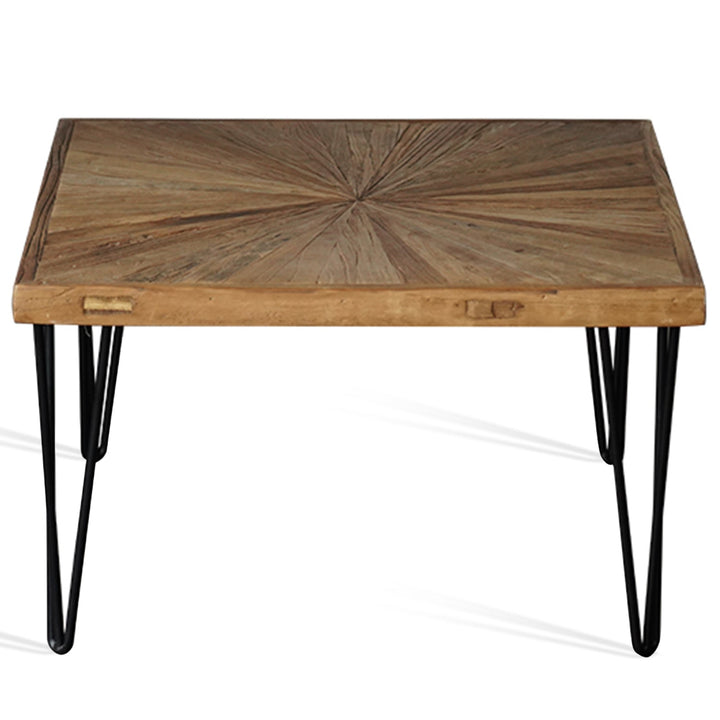 Rustic elm wood square coffee table vertigo elm detail 1.