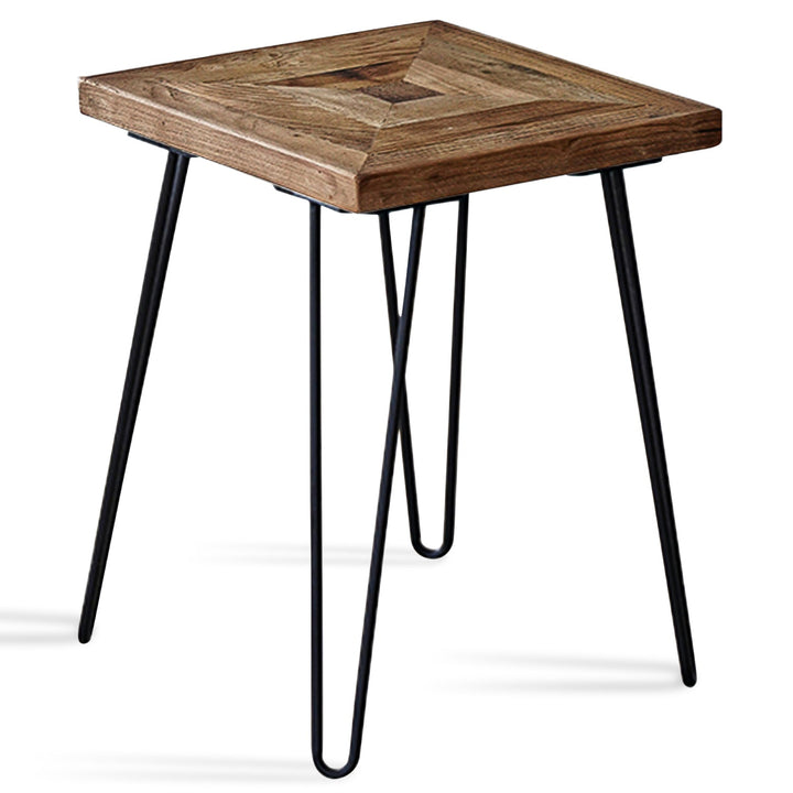 Rustic elm wood square side table velvet elm detail 3.