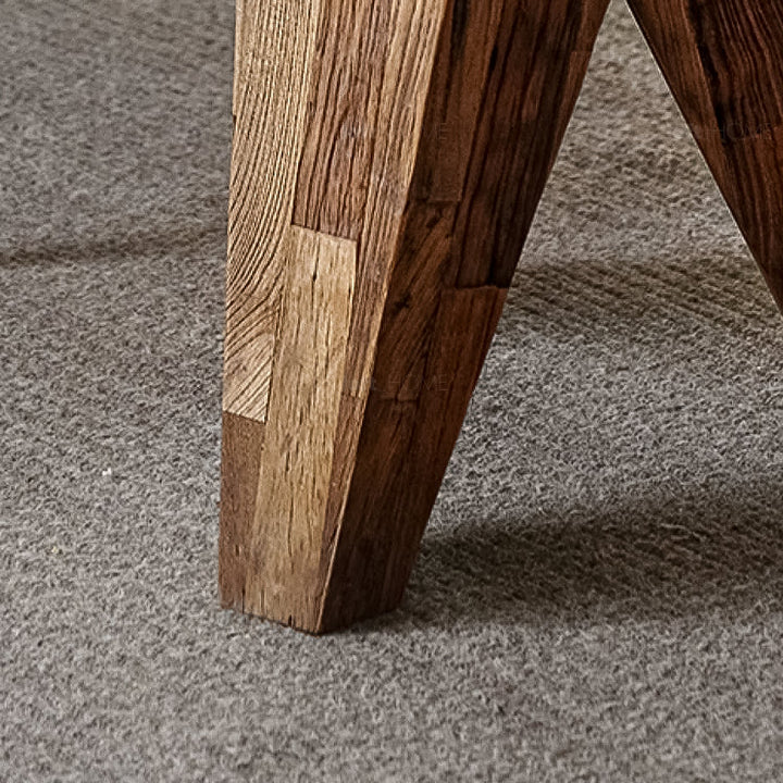 Rustic elm wood stool polygon elm in details.