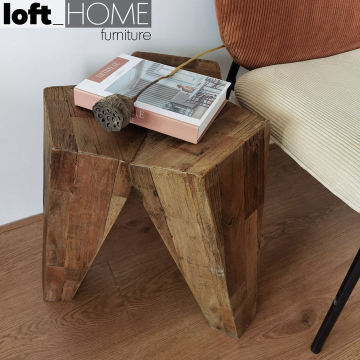 Rustic elm wood stool tripod conceptual design.