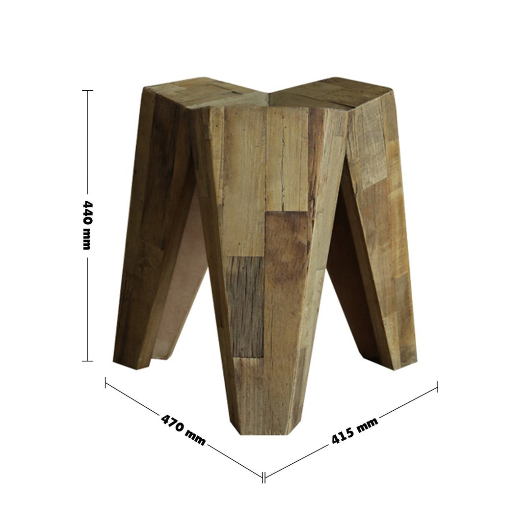 Rustic elm wood stool tripod size charts.