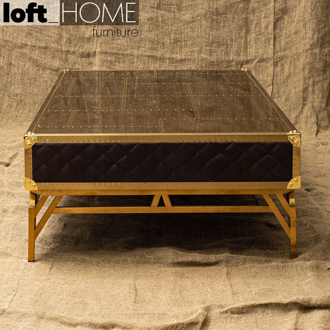 Rustic genuine leather coffee table osmond in real life style.
