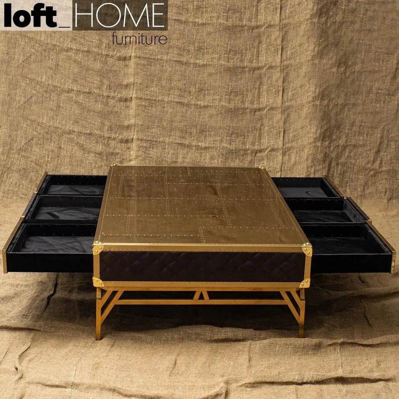 Vintage genuine leather coffee table osmond with context.
