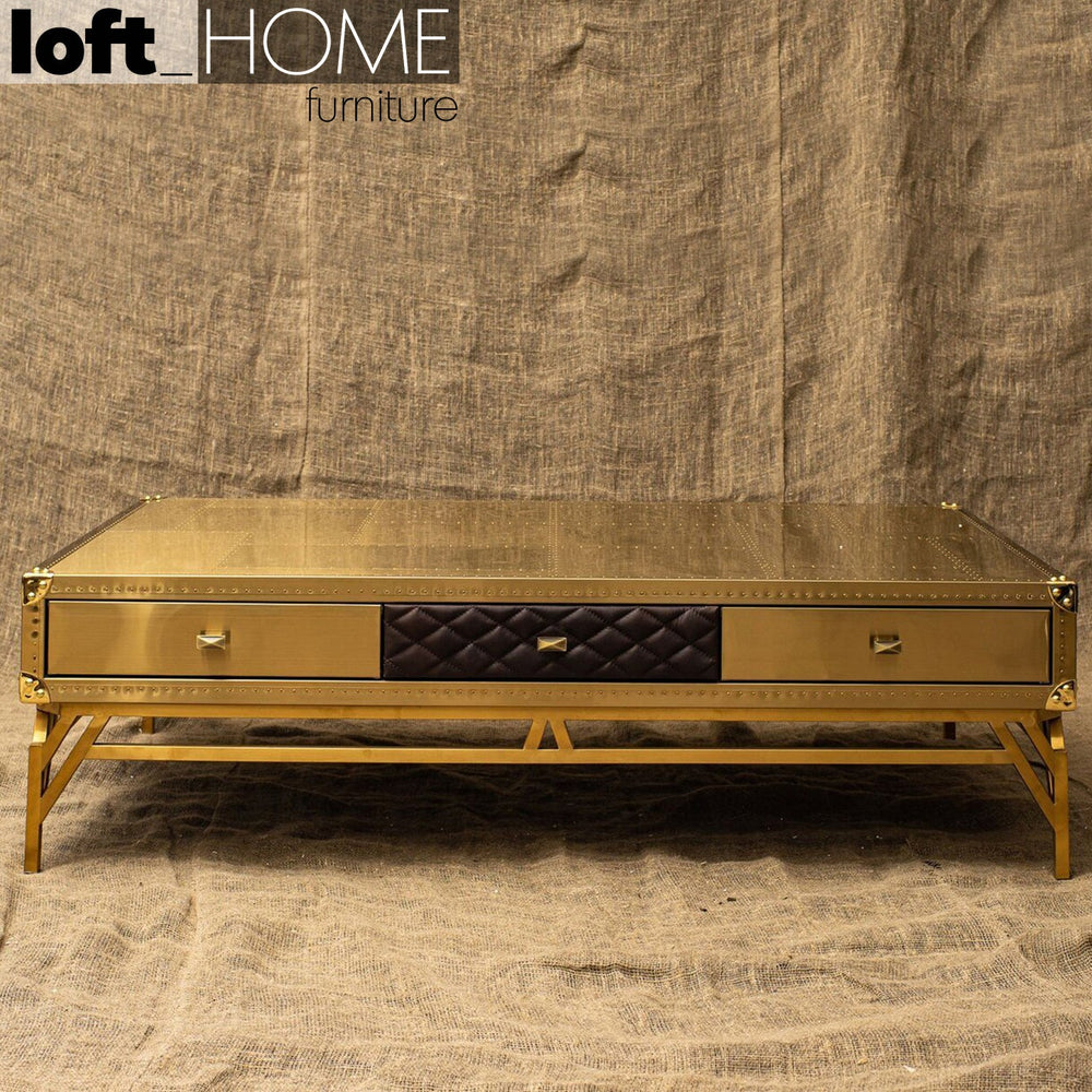 Rustic genuine leather coffee table osmond primary product view.