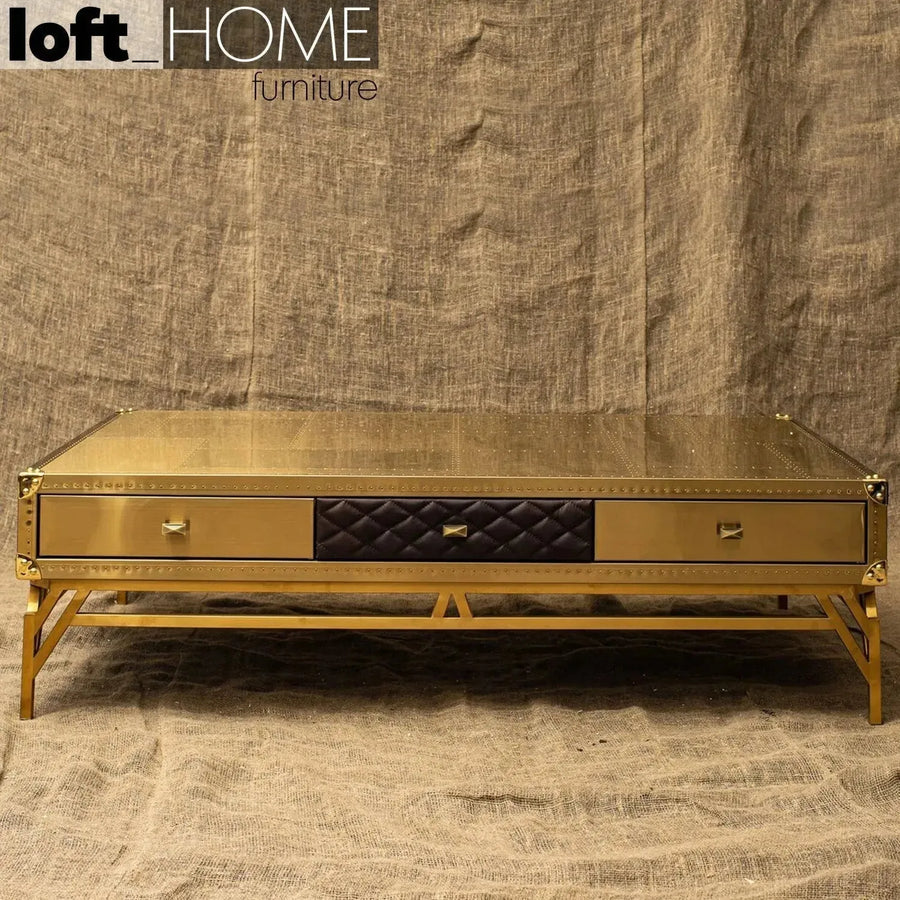 Rustic genuine leather coffee table osmond primary product view.