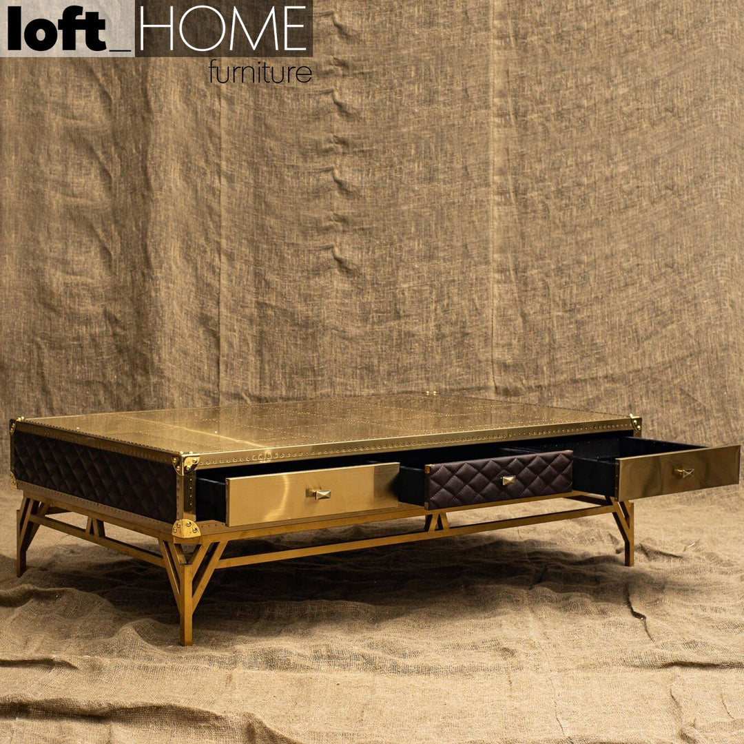 Rustic genuine leather coffee table osmond material variants.