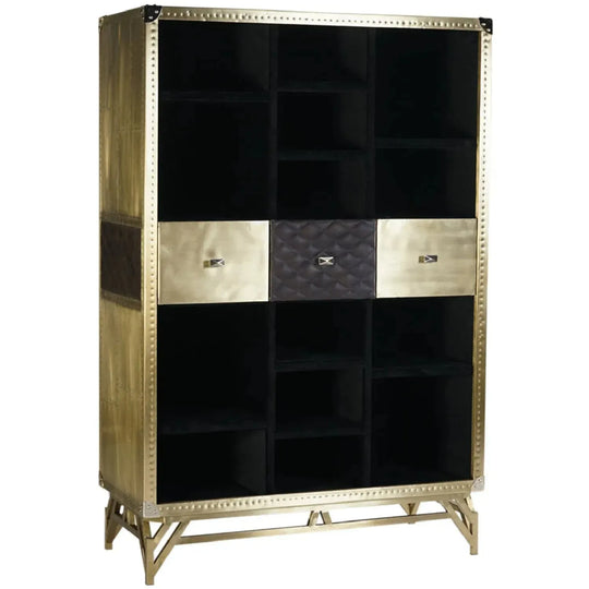 Vintage genuine leather display cabinet osmond in white background.