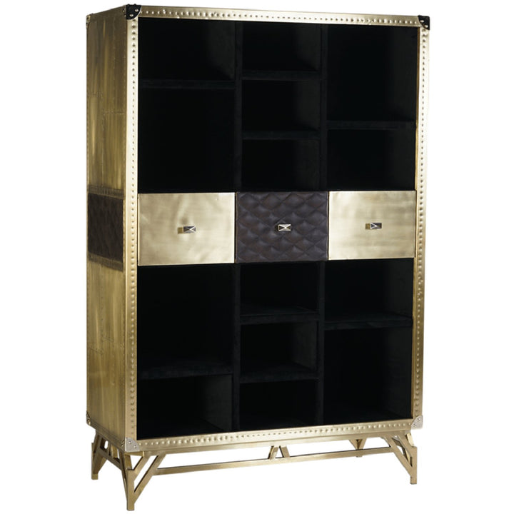 Rustic genuine leather display cabinet osmond in white background.