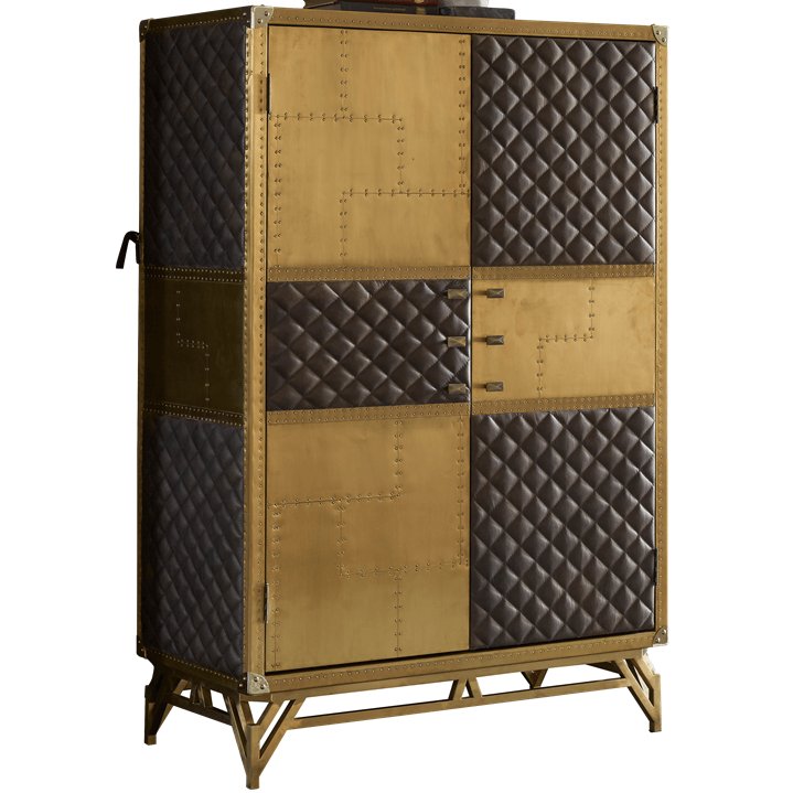 Rustic genuine leather storage cabinet osmond in white background.