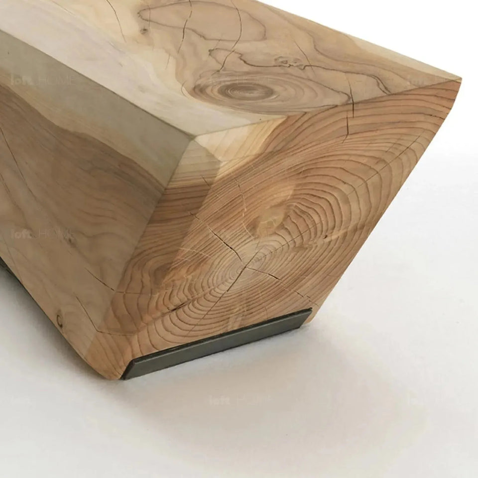 Rustic wood bench wedge in panoramic view.