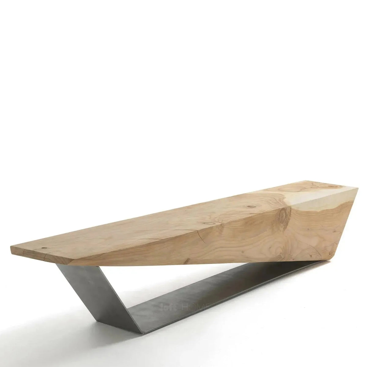 Rustic wood bench wedge in details.