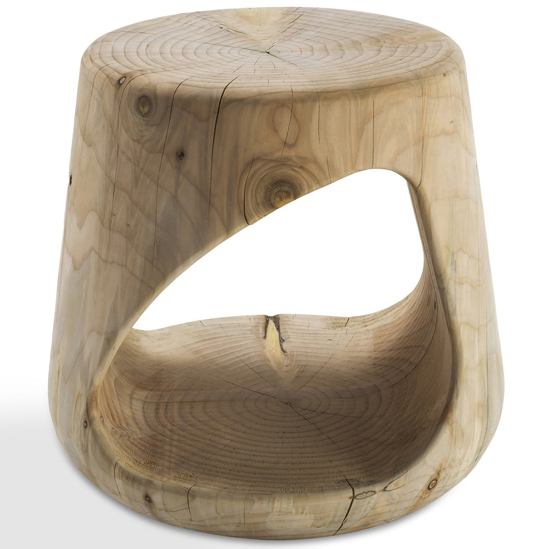 Rustic wood side table geppo in white background.