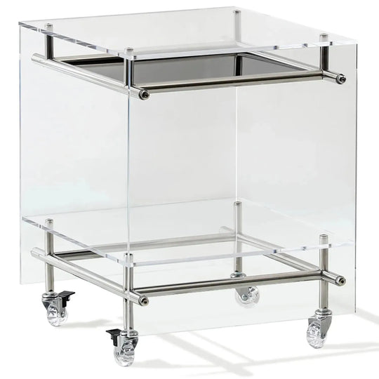 Contemporary acrylic side table josy in white background.