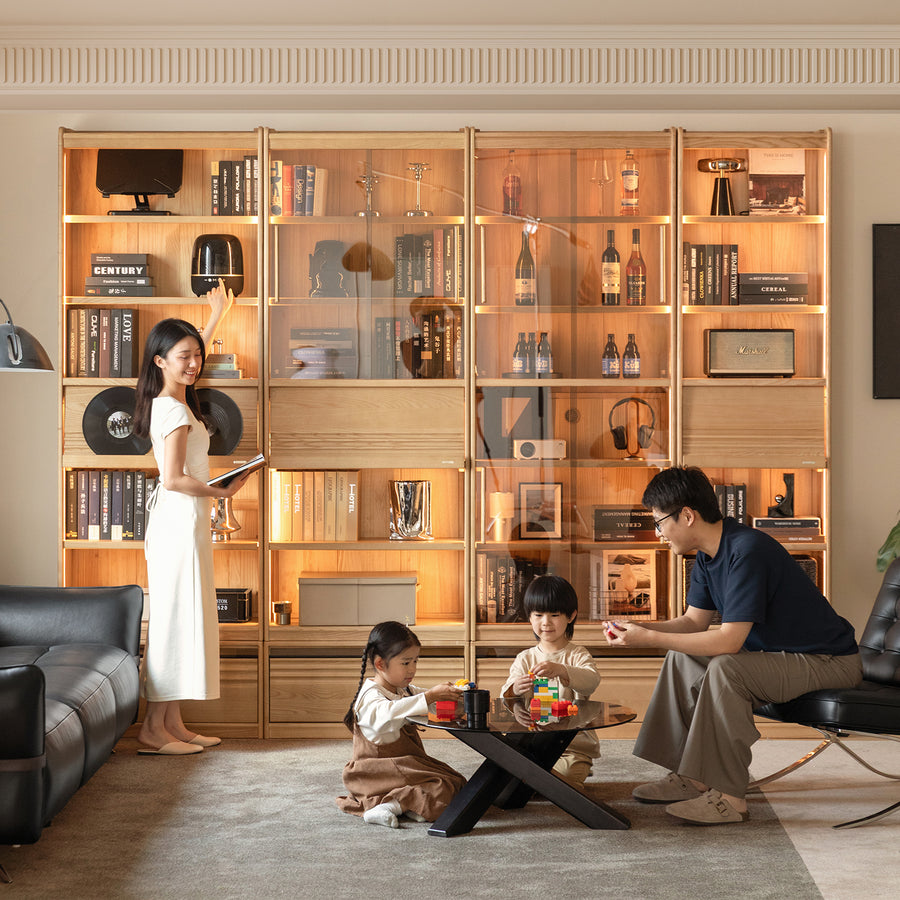Scandinavian ash wood bookshelf gallery primary product view.
