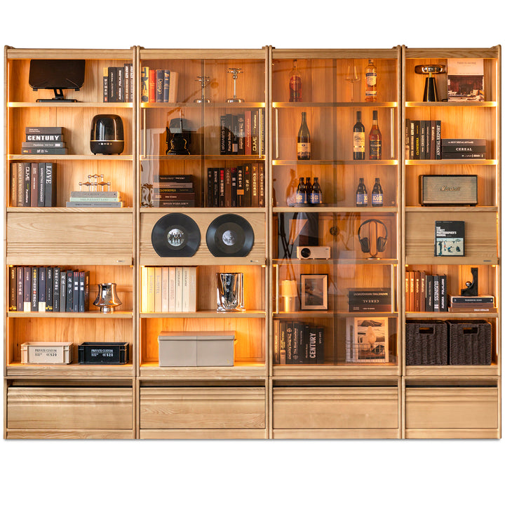 Scandinavian ash wood bookshelf gallery size charts.