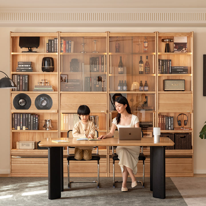 Scandinavian ash wood bookshelf gallery material variants.