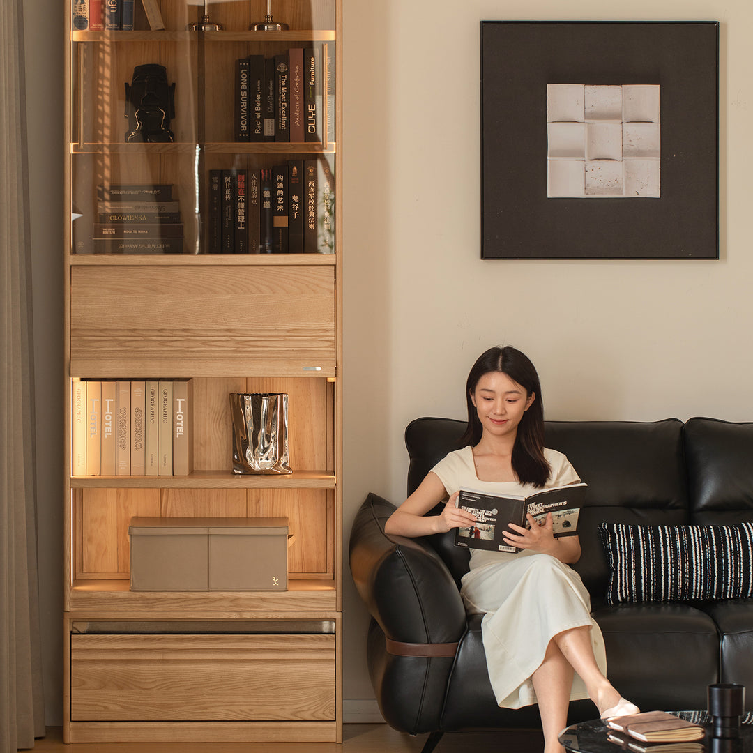 Scandinavian ash wood bookshelf gallery in details.