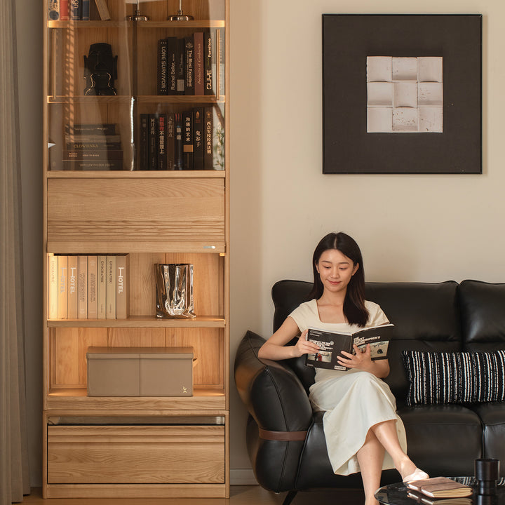 Scandinavian ash wood bookshelf gallery in details.