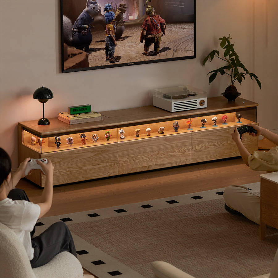 Scandinavian ash wood tv console curate primary product view.