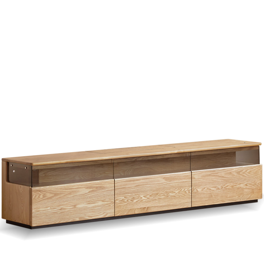 Scandinavian ash wood tv console curate in white background.