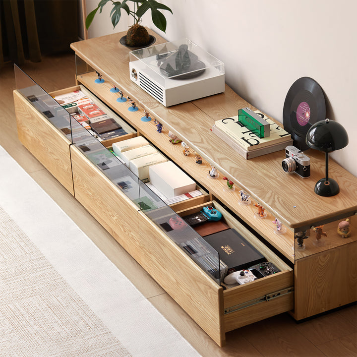 Scandinavian ash wood tv console curate with context.