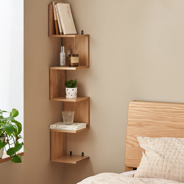 Scandinavian beech wood corner shelf pittsburgh in details.