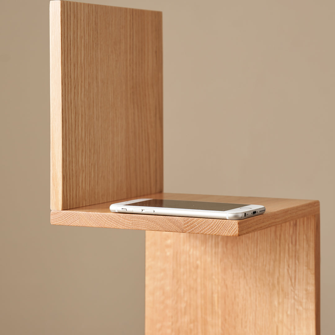 Scandinavian beech wood corner shelf pittsburgh in panoramic view.