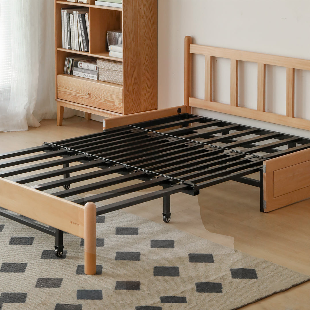 Scandinavian beech wood cotton fabric recliner 2 seater sofa bed flex in details.