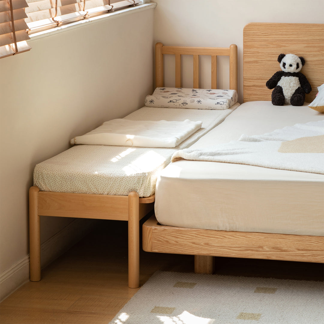 Scandinavian beech wood height adjustable kids sidecar bed with mattress anchor size charts.