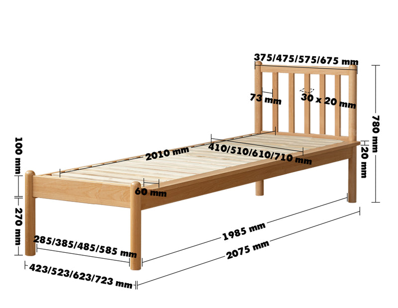 Scandinavian Beech Wood Height Adjustable Kids Sidecar Bed With Mattress ANCHOR Size Chart