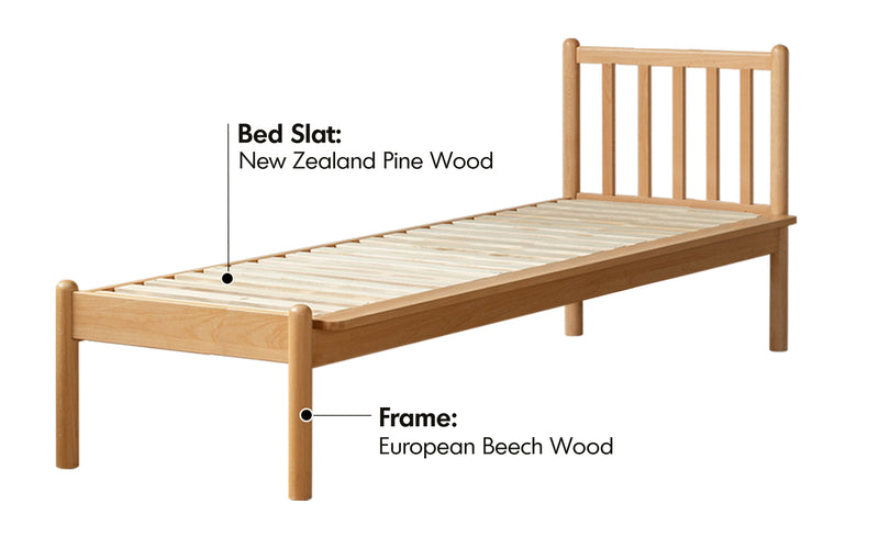 Scandinavian Beech Wood Height Adjustable Kids Sidecar Bed With Mattress ANCHOR Material Details Chart