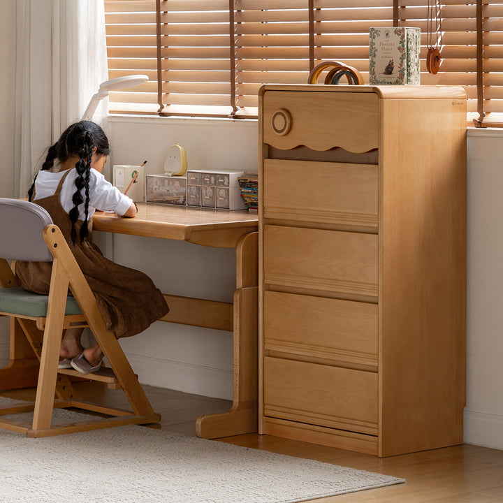 Scandinavian beech wood kids chest of drawers creamy material variants.