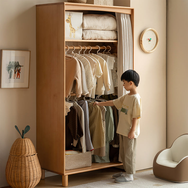 Scandinavian beech wood wardrobe peblo in real life style.