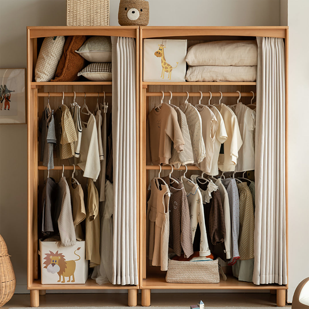 Scandinavian beech wood wardrobe peblo in close up details.