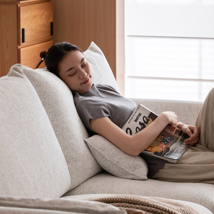 Scandinavian chenille velvet cherry wood 3 seater sofa sea salt in details.