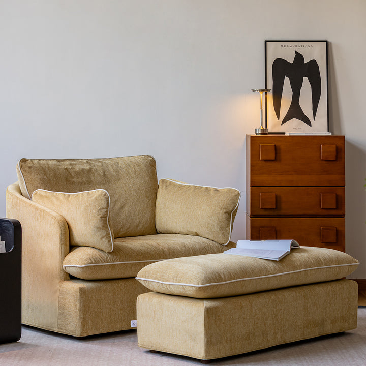 Scandinavian chenille velvet fabric 1 seater sofa stool mira in details.